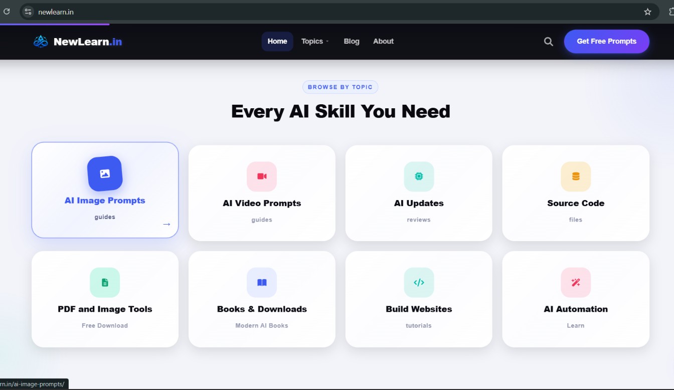 NewLearn.in homepage showing AI skills learning hub